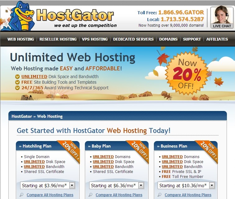 Halaman HomePage Web Hosting HostGator