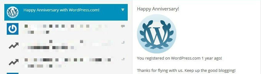 Ucapan selamat satu tahun dari WordPress