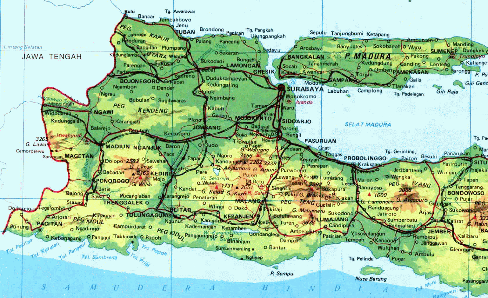 Peta Jawa Timur : Jember ada di bagian tenggara